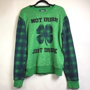 Spencers Not Irish Just Drunk St Patricks Day Sweatshirt Green Plaid Large